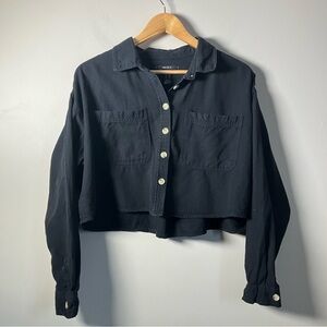 Forever 21 Shirt cropped button up shacket  black oversized 100% Tencel Size L